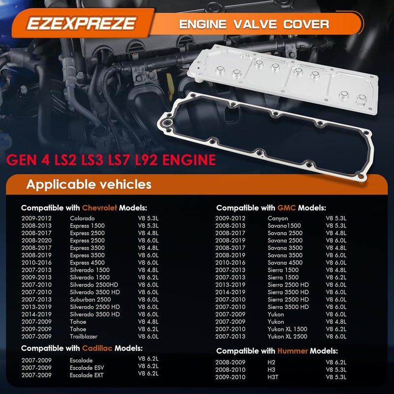 E EZEXPREZE Ezexpreze LS Gen 4 (IV) Valley Cover Plate Kit, Non AFM/DOD Block Off Plate, Compatible with 2007-2013 Chevy GMC Cadillac Silverado Sierra SUV, LS2 LS3 LS7 L92, 4.8L 5.3L 6.0L 6.2L, OE# 12598832 - Image 2